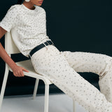 Arina - Embellished Tshirt With Shoulder Pads in White