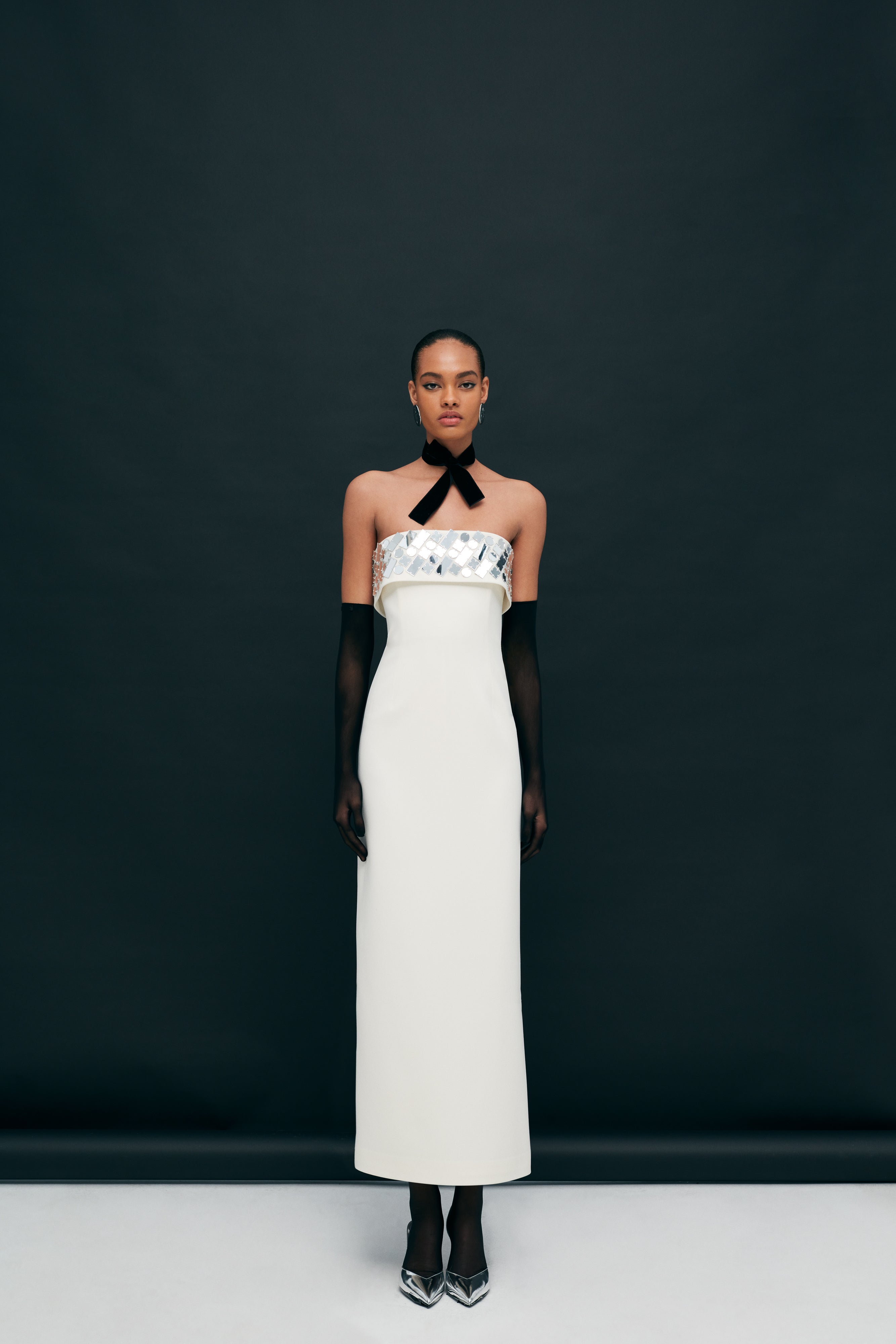 Grace - Strapless Midi Dress With Hand Stitched Mirrors