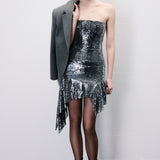 Linea Strapless Sequin Mini Dress in Silver Sequin