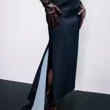 Cyra Strapless Denim Midi Dress in Indigo