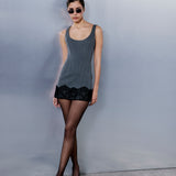 Luna U-Neck Lace-Trim Mini Dress in Grey