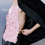 Cassie Open-Back Sequin Top in Pink Sequin