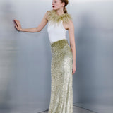 Lina Sequin Maxi Skirt in Green Sequin