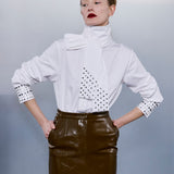Sia Scarf-Detail Cotton Shirt with Embellished Detail in White