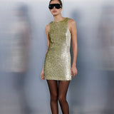 Cassia Open-Back Sequin Mini Dress in Green Sequin