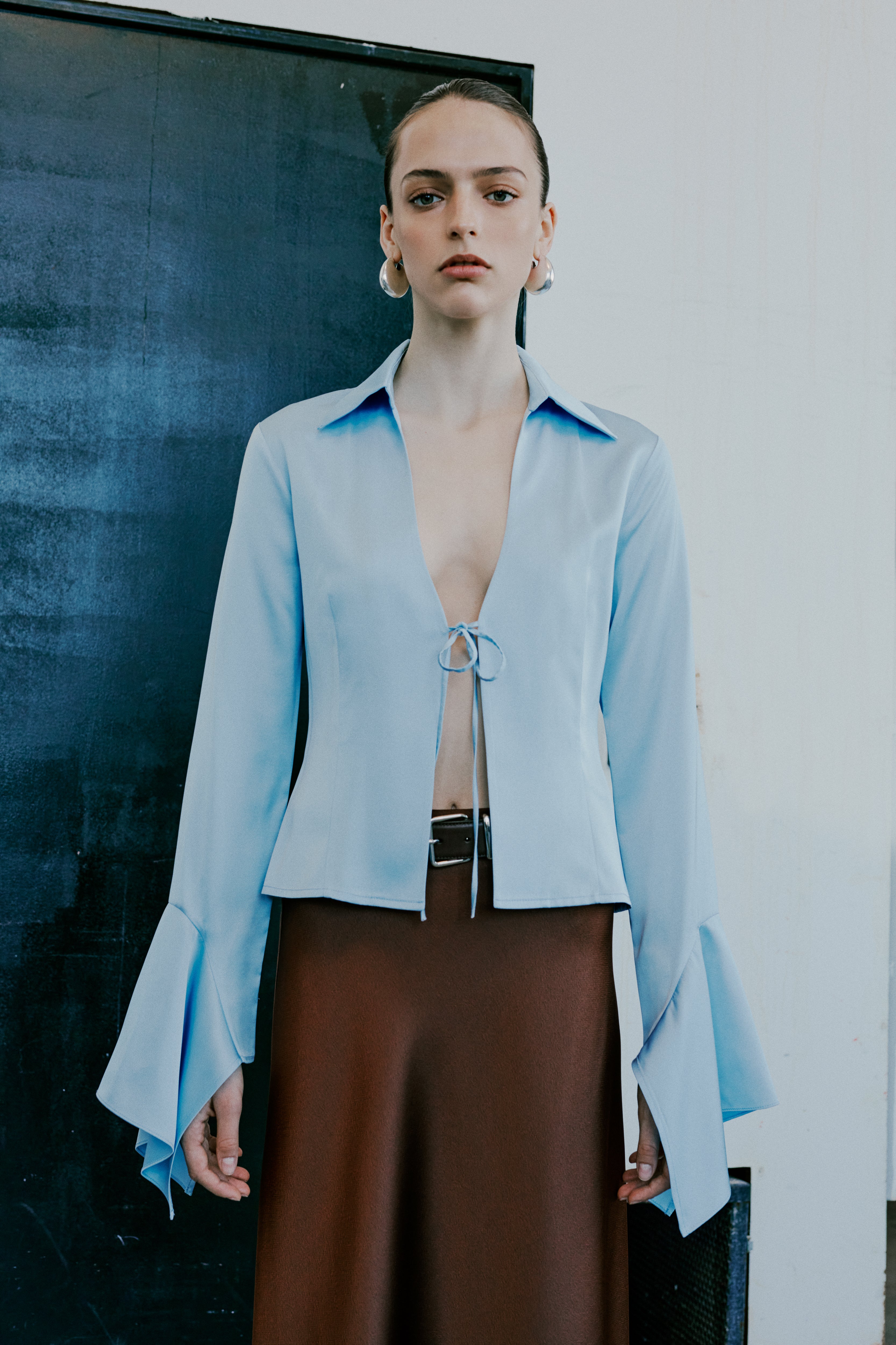 Molly - Satin Shirt With Tie In Front