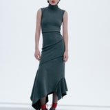 Marlene - Turtle Neck Knitted Midi Dress in Grey
