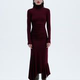 Cecily - Turtle Neck Long Sleeve Jersey Midi Dress