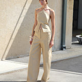 Leonie-Open-Back Triangle-Neck Vest With Front Slit