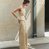 Leonie-Open-Back Triangle-Neck Vest With Front Slit