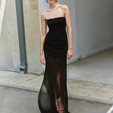 Ashley-Two-Piece Maxi Dress With Pleated Top And Chiffon Skirt