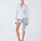 Leslie-Asymmetrical Sequin Skirt With Hand-Beaded Hem Detail in Silver