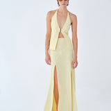 Jaime-Maxi Skirt With Double Front Slit Detail in Butter Yellow