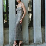 Anissa-Backless Sequin Midi Dress