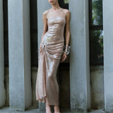 Cher-Strapless Sequin Midi Dress With Accessory Detail