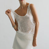 Lend - U-Neck Sequin Tank Top in White