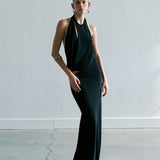 Anya - Cowl Neck Maxi Jersey Dress with Cut-Outs in Black