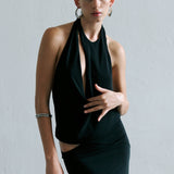 Anya - Cowl Neck Maxi Jersey Dress with Cut-Outs in Black