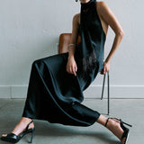 Brice - One Shoulder Satin Maxi Dress in Black