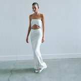 Chloe - Cowl Detailed Strapless Maxi Dress