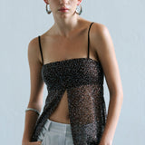 Asita - Sequin Top with Front Slit and Cowl Back in Brown