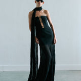 Laura - Strapless 3-String Dress with Crushed Chiffon Detailed in Black