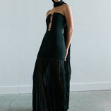 Laura - Strapless 3-String Dress with Crushed Chiffon Detailed in Black