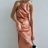 Luce - Backless Satin Dress with Front Slit
