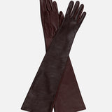 Sloane Two-Tone Buttoned Leather Gloves in Burgundy