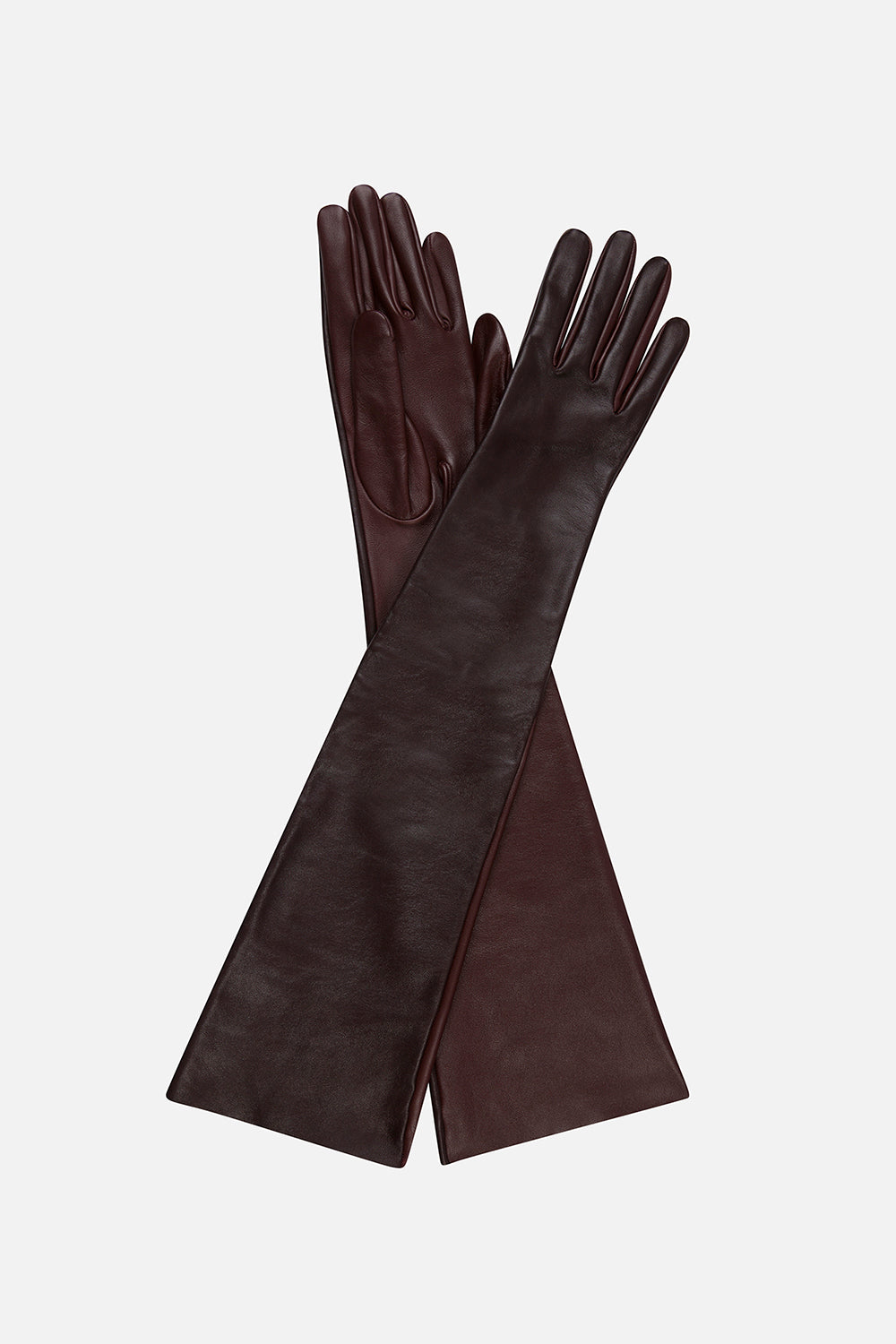 Sloane Two-Tone Buttoned Leather Gloves in Burgundy
