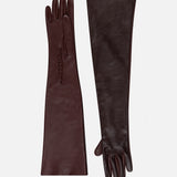 Sloane Two-Tone Buttoned Leather Gloves in Burgundy