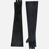 Sloane Two-Tone Buttoned Leather Gloves in Navy Blue