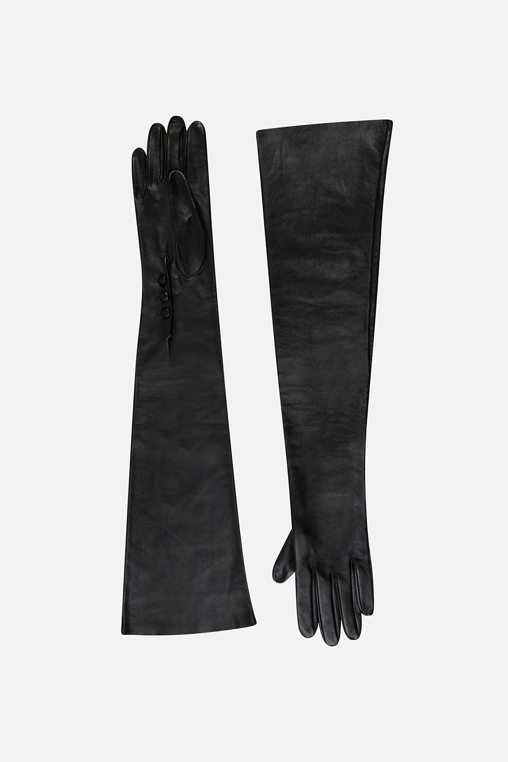 Vale Buttoned Leather Gloves in Black