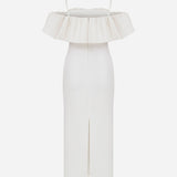 Sarah - Voluminous Strapless Midi Dress in White
