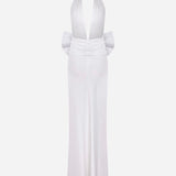 Danielle - V Neck Satin Maxi Dress With Bow Belt Detail