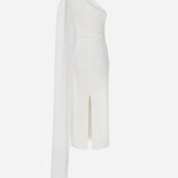 Zoe - One Shoulder Midi Dress With See Through Cape Detail