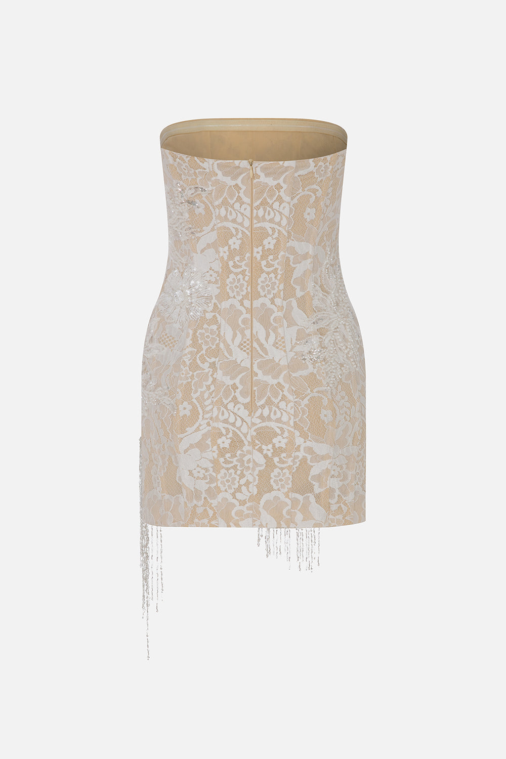 skye embroidered mini dress Skye-Strapless Lace With Hand-Beaded Appliqué Detail – ILA Official Princess seams Size:UK 20 (3XL) Farm Rio Richelieu Midi dress_type_Homecoming Dresses