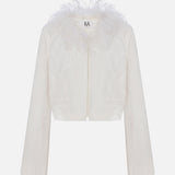 Ani - Feather-Detailed Jacquard Crop Jacket
