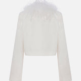 Ani - Feather-Detailed Jacquard Crop Jacket
