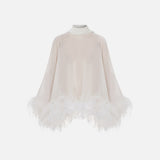 Dee - Neck-Tie Feather-Detail Short Cape
