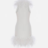 Camia - Feather Trimmed Halter Neck Mini Dress