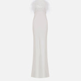 Ada - Triangle Neck Feathered Satin Maxi Dress