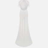 Ada - Triangle Neck Feathered Satin Maxi Dress