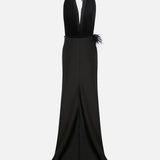 Carey - V-Neck Feathered Maxi Dress