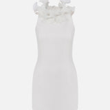 Natalia-High-Neck Mini Dress with Organza Floral Detail