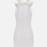 Natalia-High-Neck Mini Dress with Organza Floral Detail