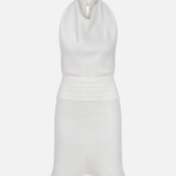 Viona-Draped High Neck Bias Cut Satin Mini Dress
