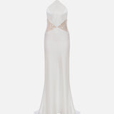 Zoya - Triangle Neck Satin Maxi Dress With Sequin Trim