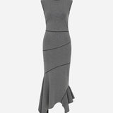 Marlene - Turtle Neck Knitted Midi Dress in Grey
