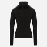 Mia - Ostrich Feather Detailed Turtle Neck Top